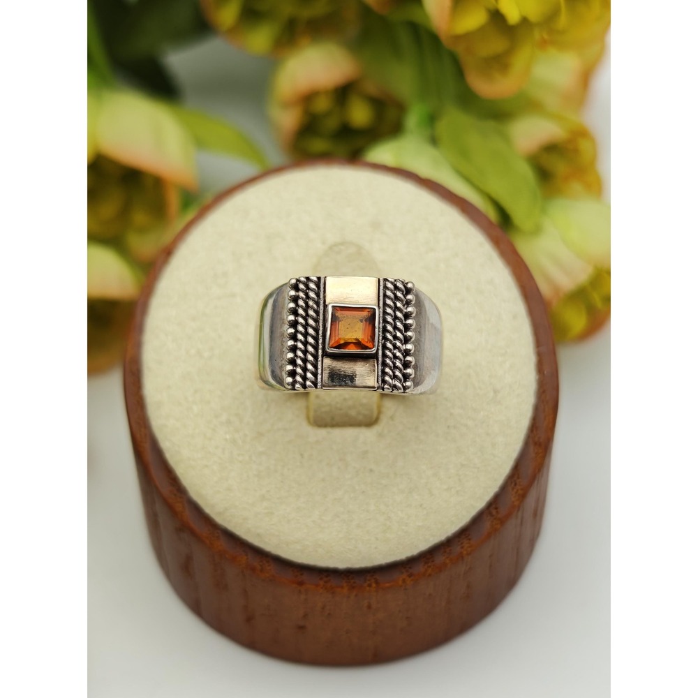 Artisan Handmade Citrine Ring Womens Size 5 Silver 18K Gold Boho Gemstone Ring